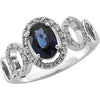 1/6 CTTW Genuine Blue Sapphire and Diamond Ring in 14k White Gold ( Size 6 )