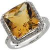 1/2 CTTW Genuine Citrine and Diamond Ring in 14k White Gold ( Size 6 )