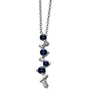 14k White Gold Genuine Blue Sapphire & Diamond Necklace