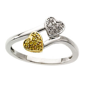 Natural Yellow & White Gold Diamond Heart Ring, Size 7