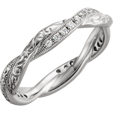 14k White Gold 1/5 CTW Diamond Engraved Eternity Band Size 4.75