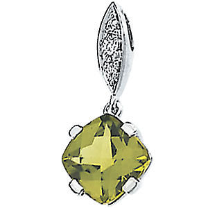 14k White Gold Genuine Peridot & Diamond Pendant