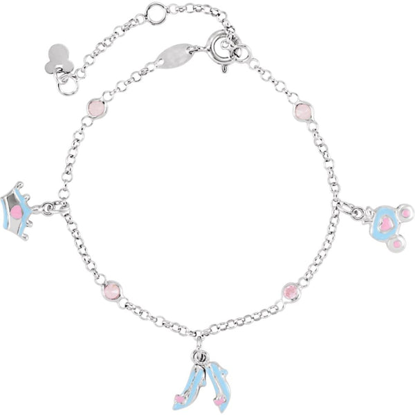 Sterling Silver Cinderella Enamel & Pink Cubic Zirconia 5.5-7.5" Bracelet
