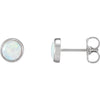 14K White Gold 5mm Round Opal Bezel Earrings