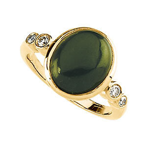 14k Yellow Gold Nephrite Jade & Diamond Accented Ring, Size 7