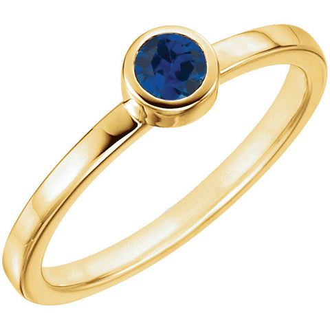 14k Yellow Gold Genuine Blue Sapphire Bezel Ring, Size 7