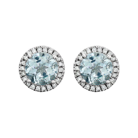14k White Gold Aquamarine & 1/8 CTW Diamond Earrings