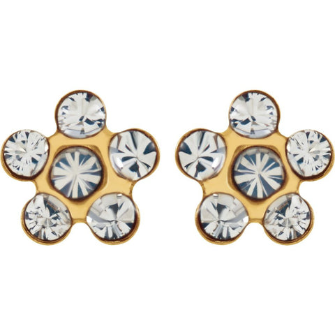 14k Yellow Gold Imitation "April" Youth Birthstone Flower Inverness Piercing Earrings