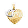 14K Two-Tone Gold 27X17mm Hammered Heart Pendant