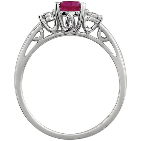 14k White Gold Created Ruby & .04 CTW Diamond Ring, Size 7
