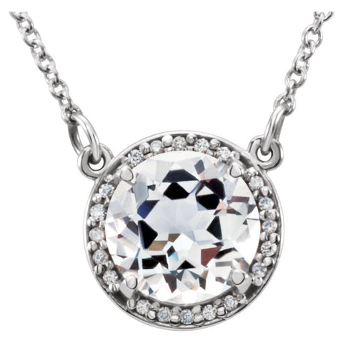 14k White Gold White Topaz & .05 CTW Diamond 16" Necklace