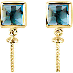 14k Yellow Gold Square London Blue Topaz Dangle Earrings