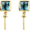 14k Yellow Gold Square London Blue Topaz Dangle Earrings