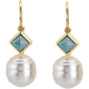 14k White Gold London Blue Topaz Earrings & Pearl Earrings or Semi-mount