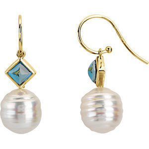 14k White Gold London Blue Topaz Earrings & Pearl Earrings or Semi-mount