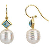 Elegant and Stylish Pair of 05.00 MM and 11.00 MM South Sea Cultured Pearl and Genuine London Blue Topaz Earrings in 14K White Gold, 100% Satisfaction Guaranteed.