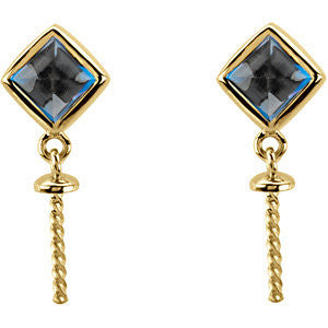 14k Yellow Gold Square London Blue Topaz Dangle Earrings