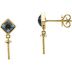 14k Yellow Gold Square London Blue Topaz Dangle Earrings