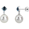 14k White Gold Square London Blue Topaz Dangle Earrings