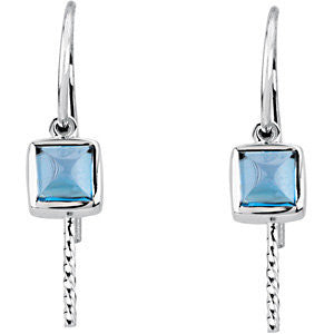 14k White Gold Square London Blue Topaz Dangle Earrings