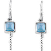 14k White Gold Square London Blue Topaz Dangle Earrings