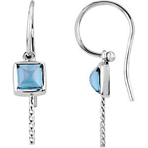 14k White Gold Square London Blue Topaz Dangle Earrings