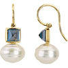 14k Yellow Gold Square London Blue Topaz Dangle Earrings