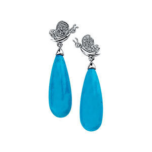 14k White Gold 1/6 CTW Diamond & Turquoise Earrings