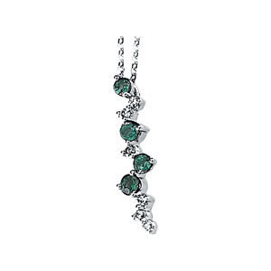 14k White Gold Genuine Emerald & Diamond Necklace