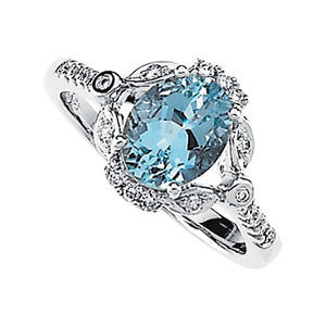 14k White Gold Aquamarine & Diamond Accented Ring, Size 7