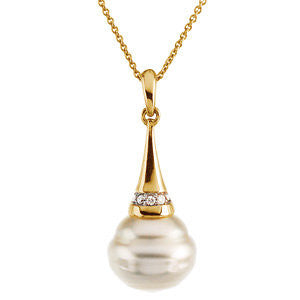 14k White Gold .04 CTW Diamond & 10mm South Sea Cultured Pearl Necklace