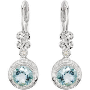 14k White Gold Aquamarine & .02 CTW Diamond Earrings