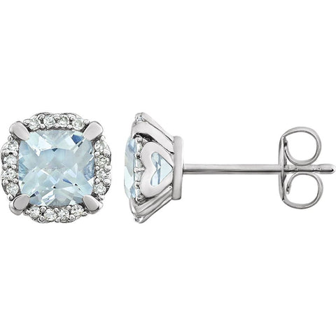 14k White Gold Aquamarine & 1/10 CTW Diamond Earrings