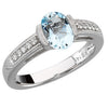 1/10 CTTW Genuine Aquamarine and Diamond Ring in 14k White Gold ( Size 6 )