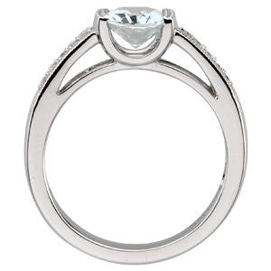 14k White Gold Aquamarine & 1/10 CTW Diamond Ring , Size 7