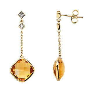 14k Yellow Gold Citrine & .05 CTW Diamond Earrings