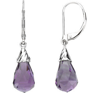 14k White Gold Briolette Amethyst Earrings