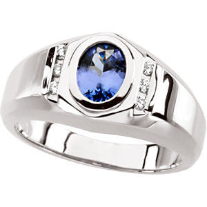 14k White Gold Tanzanite & 1/8 CTW Diamond Ring, Size 7