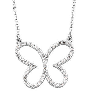 14k White Gold 1/3 CTW Diamond Butterfly 16" Necklace