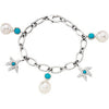 14k Yellow Gold Paspaley South Sea Cultured Pearl & Genuine Turquoise Charm Bracelet