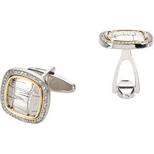 Sterling Silver & 14k Yellow Gold 1/2 CTW Diamond Cuff Links