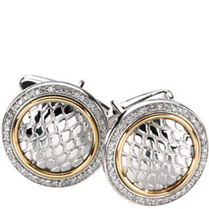 Sterling Silver & 14k Yellow Gold 1/2 CTW Diamond Cuff Links