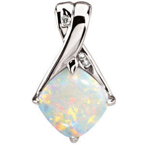 14k White Gold Opal & Diamond Pendant