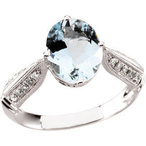 14k White Gold Aquamarine & Diamond Accented Ring, Size 7