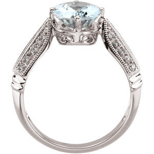 14k White Gold Aquamarine & Diamond Accented Ring, Size 7