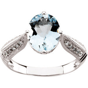 14k White Gold Aquamarine & Diamond Accented Ring, Size 7