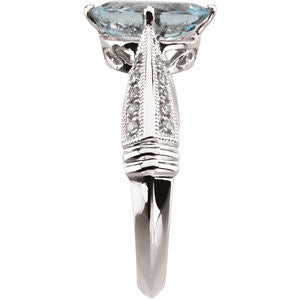 14k White Gold Aquamarine & Diamond Accented Ring, Size 7