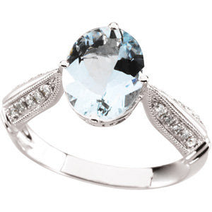14k White Gold Aquamarine & Diamond Accented Ring, Size 7