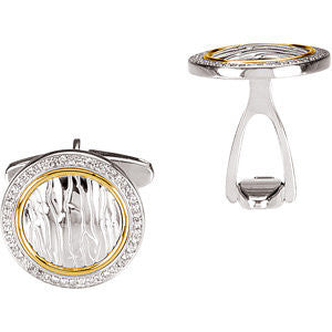Pair of 1/2 CTTW Diamond Cuff Links in Sterling Silver and 14k Yellow Gold