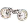 Sterling Silver & 14k Yellow Gold Diamond Round Shape Elephant Skin Design Cuff Links